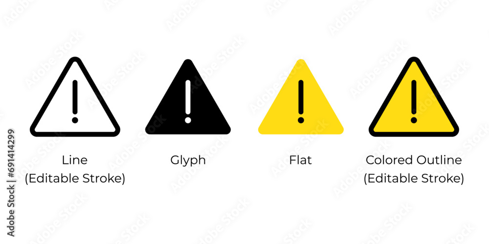 Triangle with exclamation mark, attention caution alert sign, hazard warning symbol vector icon set for website design, app, ui, isolated on white background. Vector illustration. - obrazy, fototapety, plakaty 