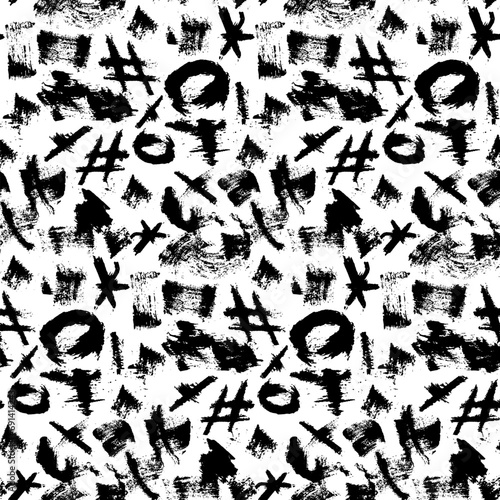 Grunge Dirty seamless pattern with hand drawn Dirty symbols. Ornament for printing on fabric, cover and packaging. Simple black and white vector ornament isolated on white background