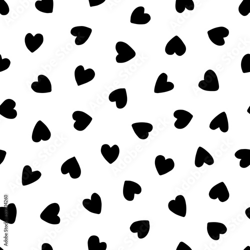 Heart seamless pattern. Repeating love background. Repeated scattered hearts for design prints. Scattering graphic motif. Repeat lattice. Randomly ornament. Decorative elements. Vector illustration