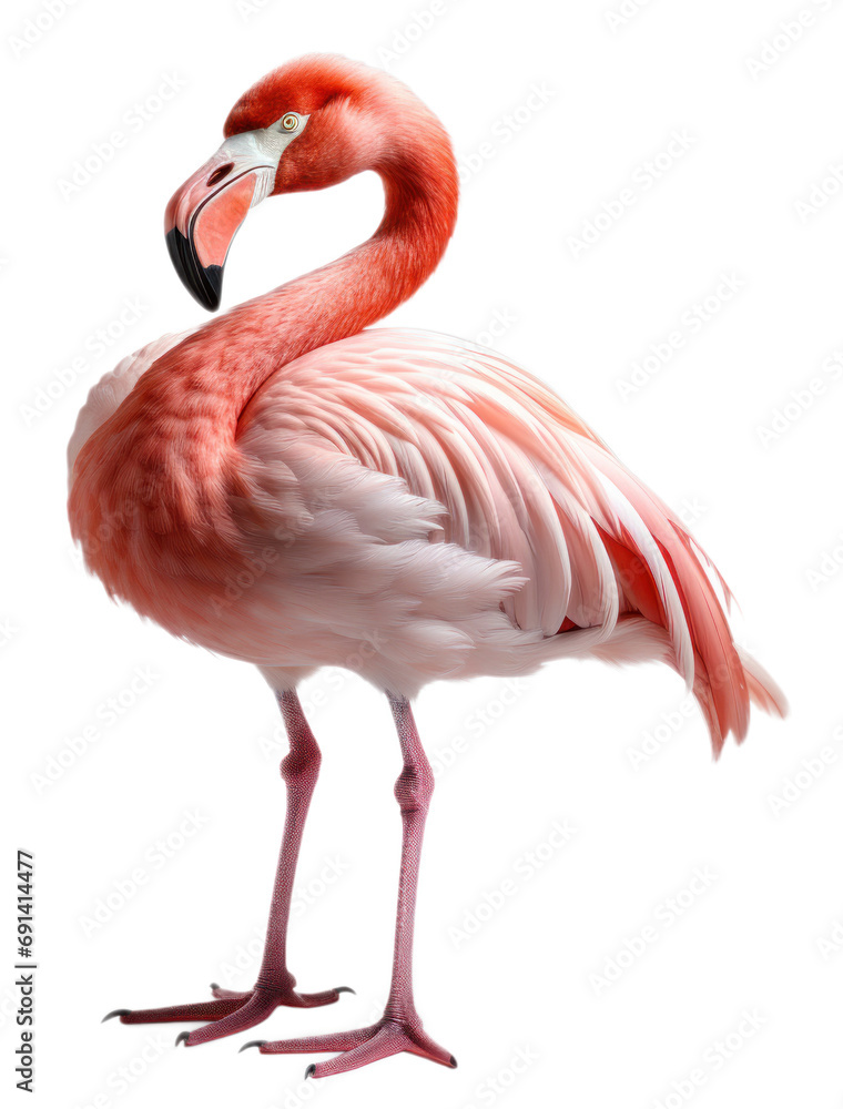 Fototapeta premium Flamingo bird isolated cutout on transparent background. advertisement. presentation. banner, poster, card. sticker.
