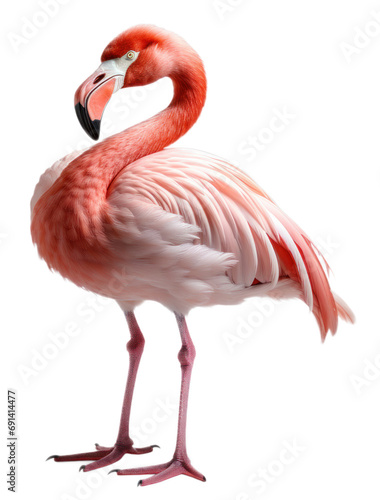 Flamingo bird isolated cutout on transparent background. advertisement. presentation. banner  poster  card. sticker.