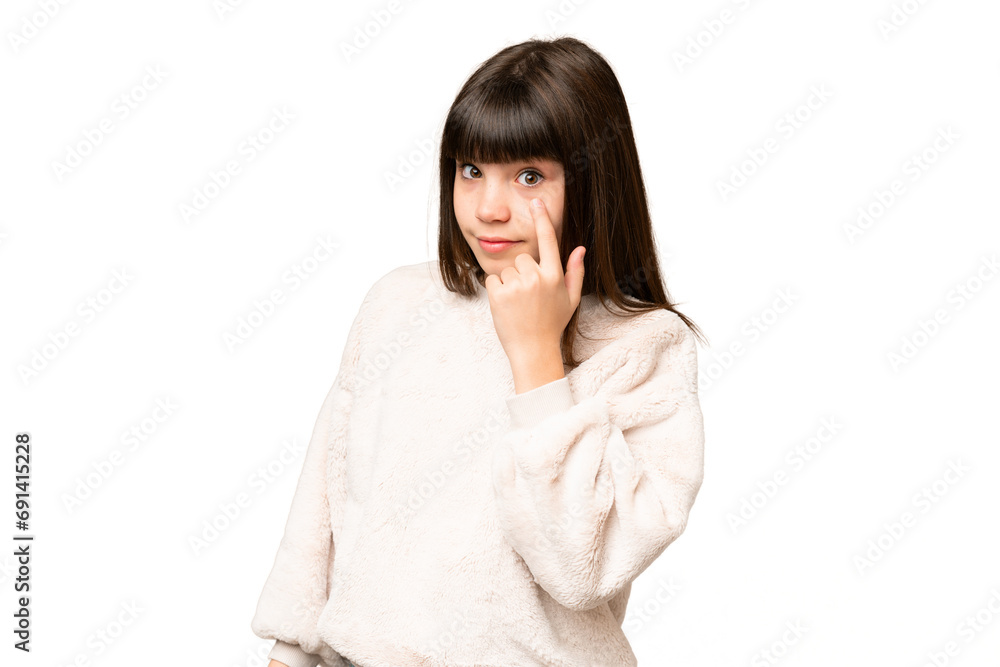 Little girl over isolated green chroma key background showing something Little girl over isolated green chroma key background showing something