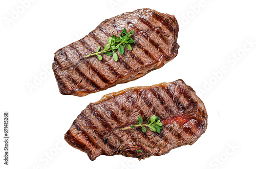 Grilled Top Blade or flat iron beef meat steaks Transparent background. Isolated.