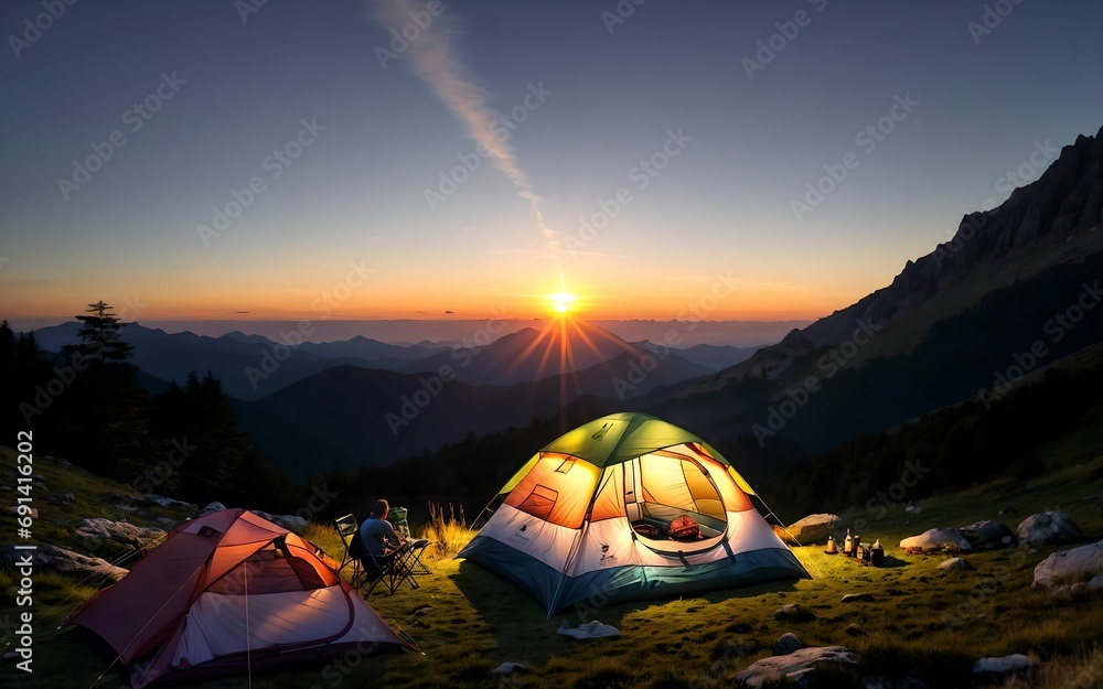 Camping High in the Majestic Mountains ai generated
