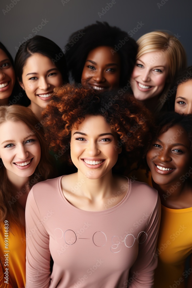 Fototapeta premium Portrait of a happy multiethnic group of smiling female friends.