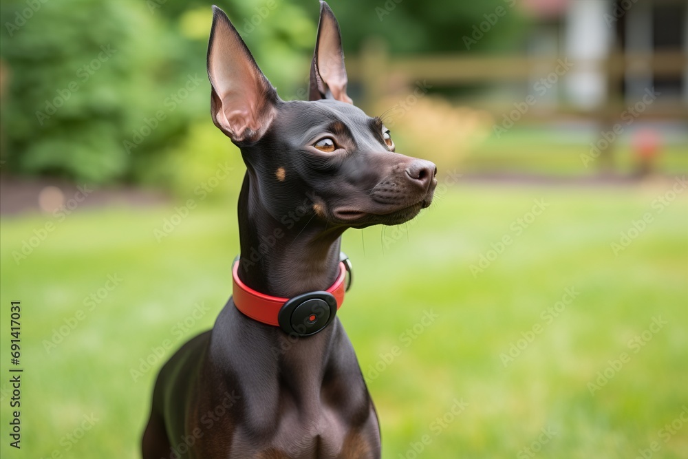 Purebred Dog Wearing an Advanced Smart Electronic Collar for Training and Monitoring