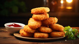 Pile of chicken nuggets with tomato sauce