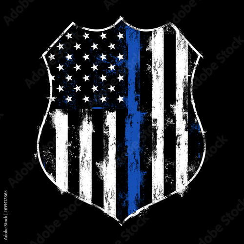 Thin Blue Line American Police Flag Badge. Illustration US Police Flag with distressed, justice