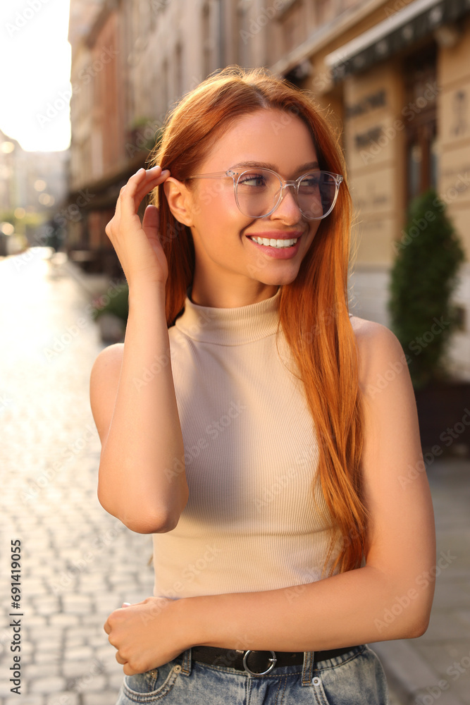 Portrait of beautiful woman in glasses outdoors Portrait of beautiful woman in glasses outdoors