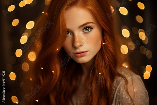 Beautiful Woman with Sparkling Bokeh Lights in Festive Background - High-Quality Portrait Image