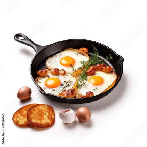 Roasted Eggs w Pancakes in Frying Pan