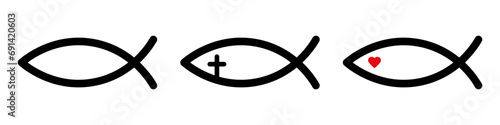 Christian fish icon set basic simple design photo