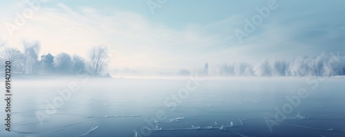 frozen lake blurry winter nature background © krissikunterbunt