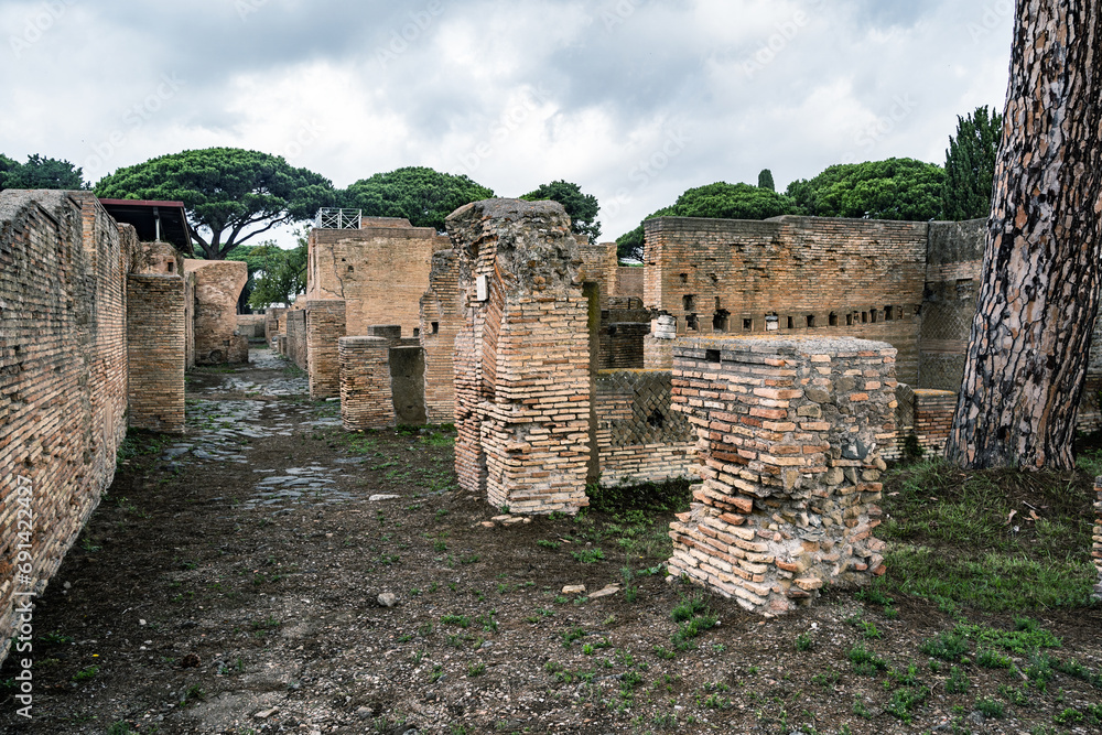 ostia antica port on the Tiber in Rome. Roman Archeology site ostia antica port on the Tiber in Rome. Roman Archeology site