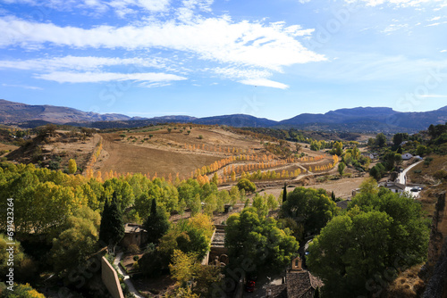 Landscape of the valley and the countryside of Ronda city