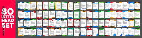 big mega collection of 80 business Letterhead design template for your project. mega bundle of Corporate business letter head design template with unique shape. business letterhead mega set.