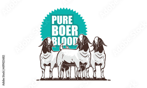 GREAT BOER GOAT LOGO, silhouette of healthy ram standing vector illustrations