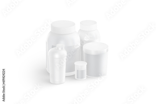 Blank white big and small protein cans mockup, side view