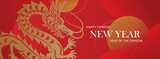 Happy Chinese new year banner with dragon on red background. Vector illustration for posters, flyers, greeting cards, banner, invitation.