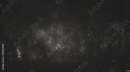 black and white grungy, blurry smoky sky with a silver star overlay..Dust Dirt Particles Salt Snow Powder Spray. Authentic Black Rough Grunge Distressed Overlay Texture Surface. particles in space