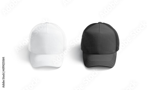 Blank black and white trucker hat mockup, front view