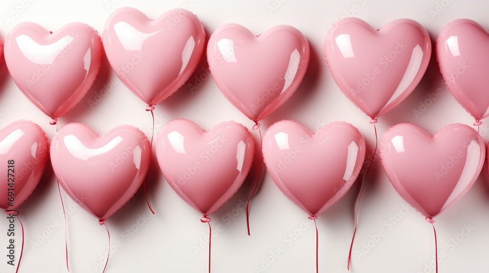 Heart Shaped Pink Balloons on a Plain White Background