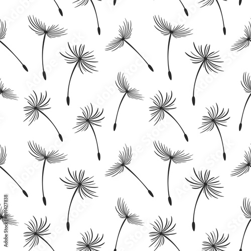 Seamless pattern, flying fluffy dandelion seeds. Background, print, textile, vector