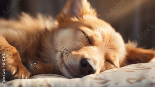 Sleeping dog close up with copy space