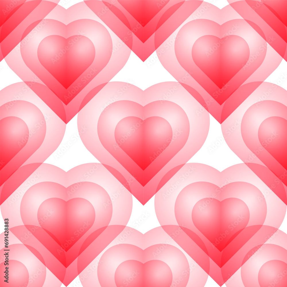 Seamless pattern, transparent pink hearts on a white background. Valentine's day background, textile, vector