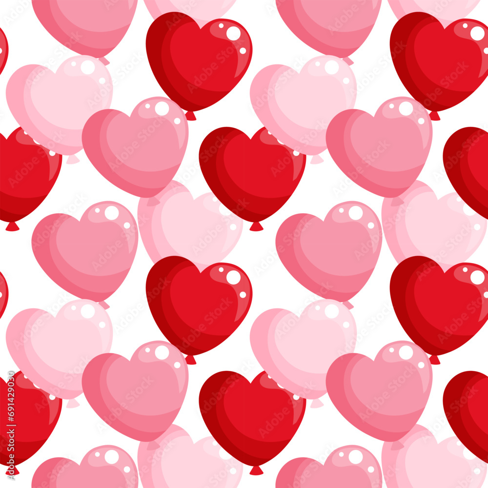 Seamless pattern, heart balloons on a white background. Background for Valentine's Day, birthday, wedding, holiday print, vector