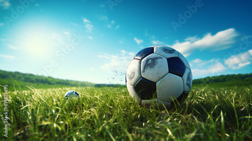 Soccer ball free kick on grass