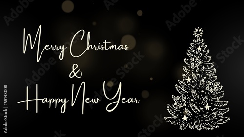 Merry Christmas and Happy New Year card or poster on black background