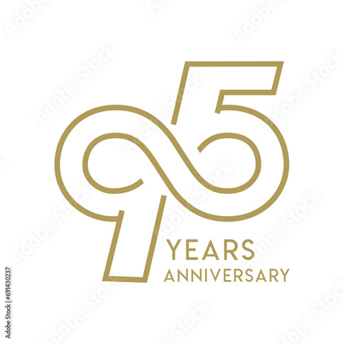 95th, 95 Years Anniversary Logo, Golden Color, Vector Template Design element for birthday, invitation, wedding, jubilee and greeting card illustration.