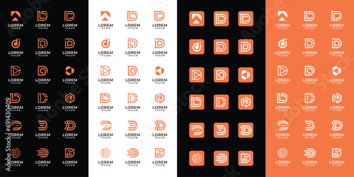 Set of abstract letter D , with orange color style, icons for all businesses