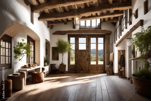 Entrance hall of modern rustic farmhouse.