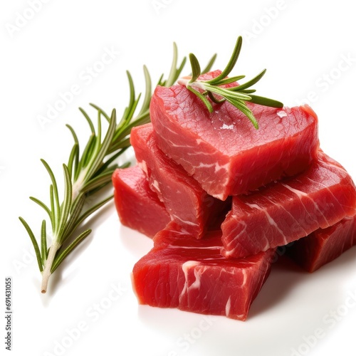 Raw Beef Slices w Rosemary Leaves