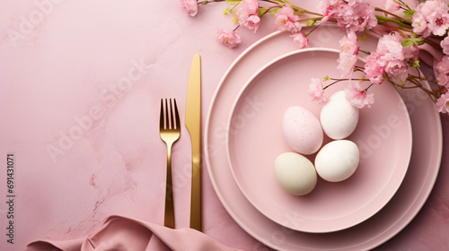 Easter dinner with pink egg elegance table setting