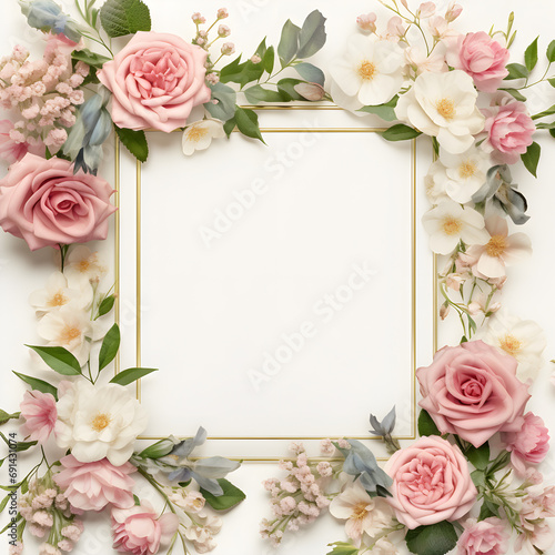 Un marco blanco rectangular con flores día de la madre