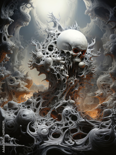 black and white fractal dead people and skulls 2