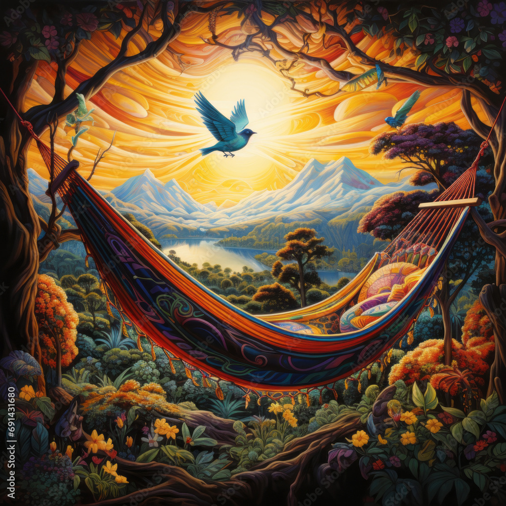 hammock thai mural painting