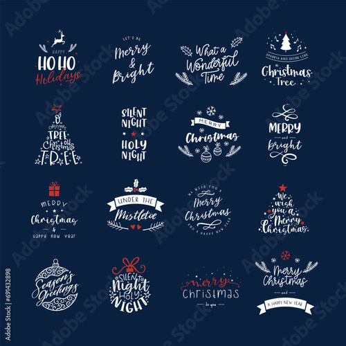 Set of various lovely Christmas letterings with cute decoration, hand written sayings, great for cards, labels, tags, banners, wallpapers - vector design