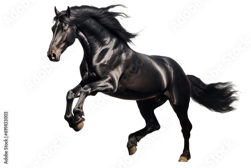 black horse jumping in running PNG isolated on white transparent background