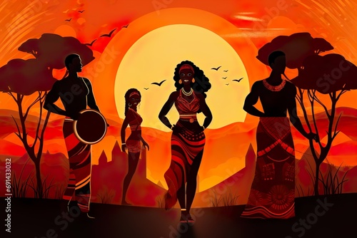 flat afro celebration illustration
