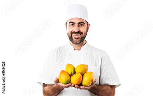 Chef Showcases Exotic Ripe Mango Isolated on a Transparent Background PNG. photo