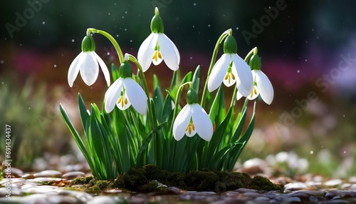 hyper-realistic digital art illustration of snowdrop in full bloom