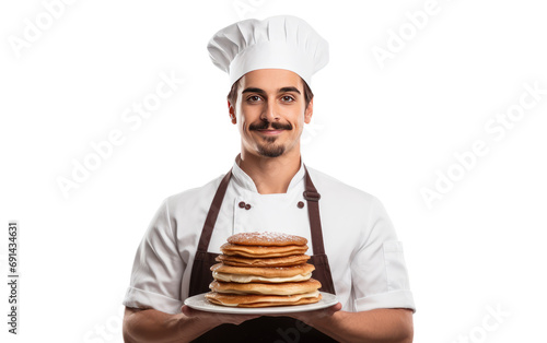 Chef Holds Delicious Steaming Soup Isolated on a Transparent Background PNG. photo
