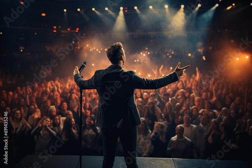 Crowd Charmer: Man Takes Center Stage, Entertaining a Large Audience