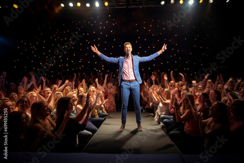 Crowd Charmer: Man Takes Center Stage, Entertaining a Large Audience photo