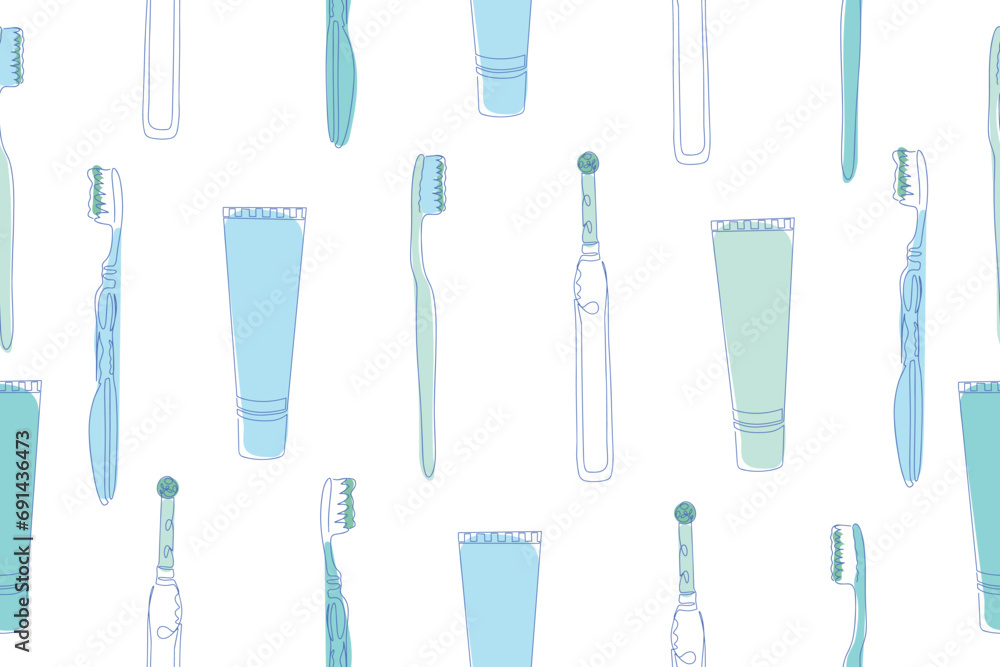 Seamless pattern of toothbrushes and toothpaste. Vector. Vector illustration Seamless pattern of toothbrushes and toothpaste. Vector. Vector illustration