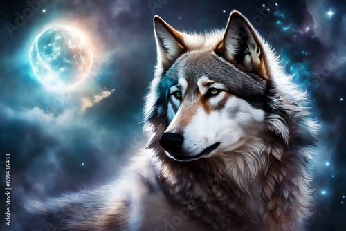 mystic majestic wolf in artistic magic style like spiritual fantasy animal concept 